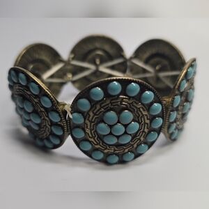 Maurices Turquoise and Antique Gold Stretch Bracelet